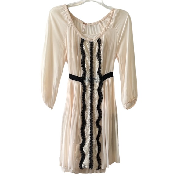 Free People Semi-Sheer Chiffon Lace Ruffle Front Dress, Cream, size 2 - Picture 1 of 10